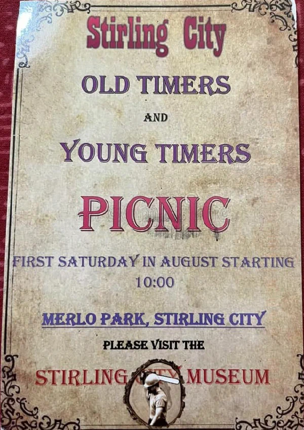 Stirling City Old Timers and Young Timers Picnic — first Saturday in August starting 10:00, Merlo Park, Stirling City. Please visit the Stirling City Museum.